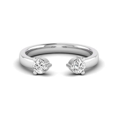 Round lab grown diamond two stone open ring featuring two round brilliant diamonds in four-prong settings in white gold