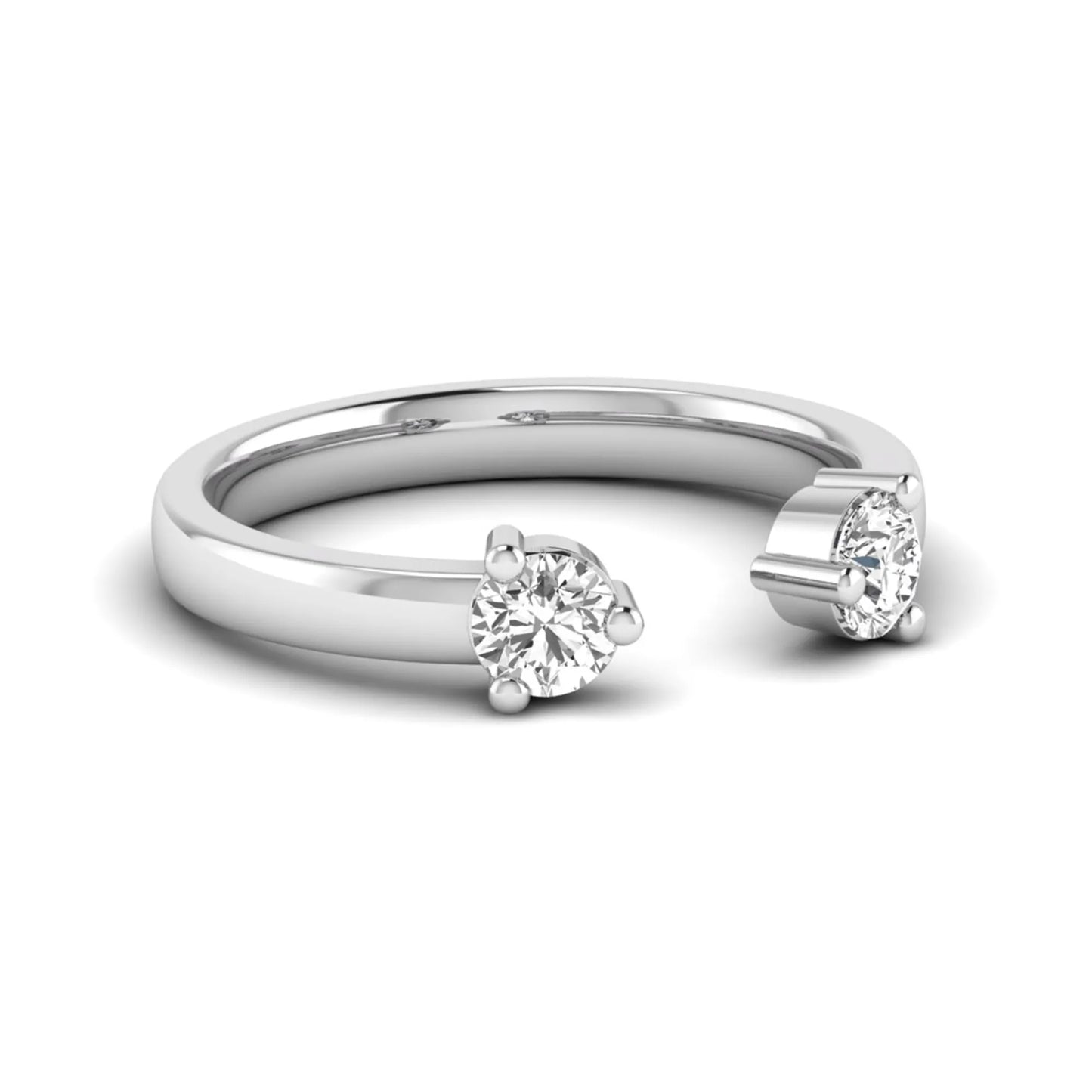 Round lab grown diamond two stone open ring featuring two round brilliant diamonds in four-prong settings in white gold