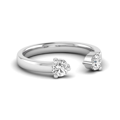 Round lab grown diamond two stone open ring featuring two round brilliant diamonds in four-prong settings in white gold