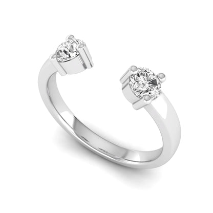 Round lab grown diamond two stone open ring featuring two round brilliant diamonds in four-prong settings in white gold