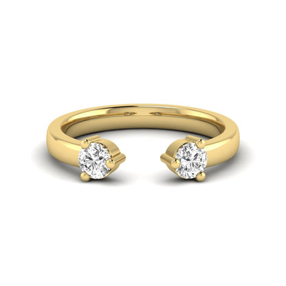 Round lab grown diamond two stone open ring featuring two round brilliant diamonds in four-prong settings in yellow gold