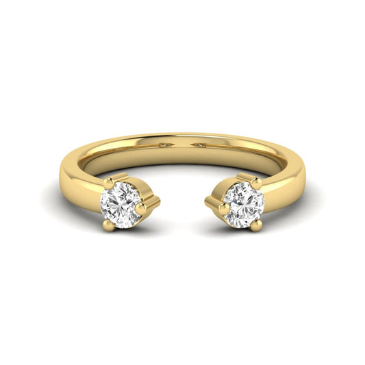 Round lab grown diamond two stone open ring featuring two round brilliant diamonds in four-prong settings in yellow gold
