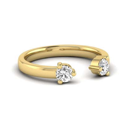 Round lab grown diamond two stone open ring featuring two round brilliant diamonds in four-prong settings in yellow gold