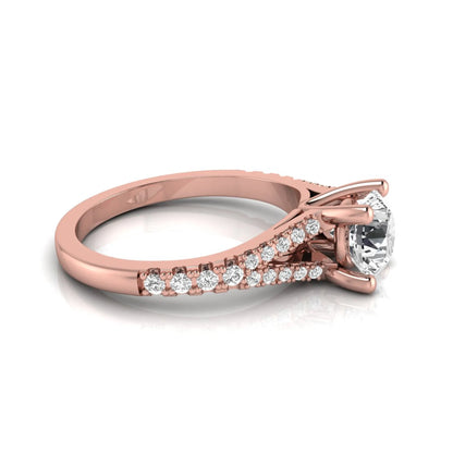 Rose-gold ring with diamonds on a white background