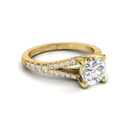 yellow-Gold ring with a large diamond and smaller diamonds on a white background