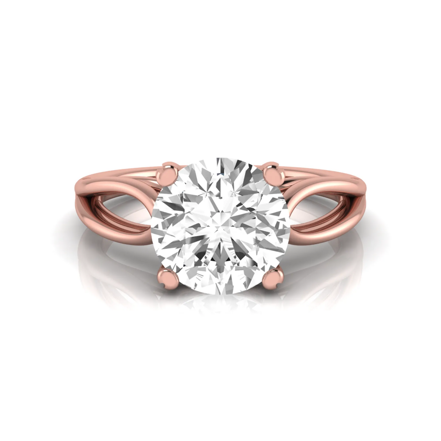 Rose-gold ring with a large diamond on a white background