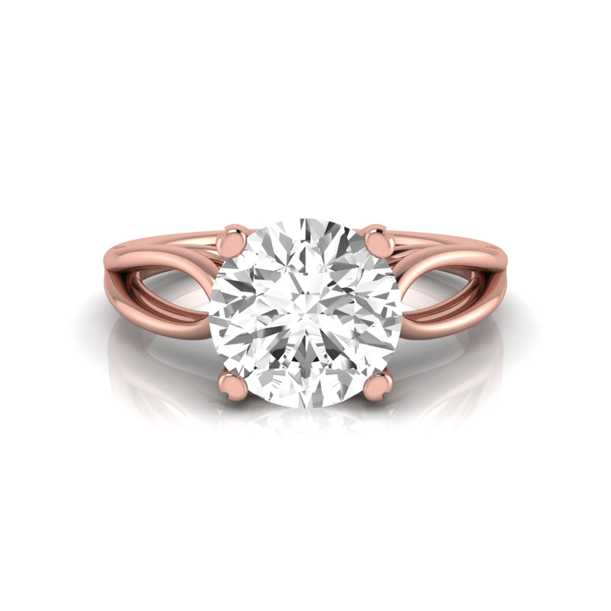 Rose-gold ring with a large diamond on a white background