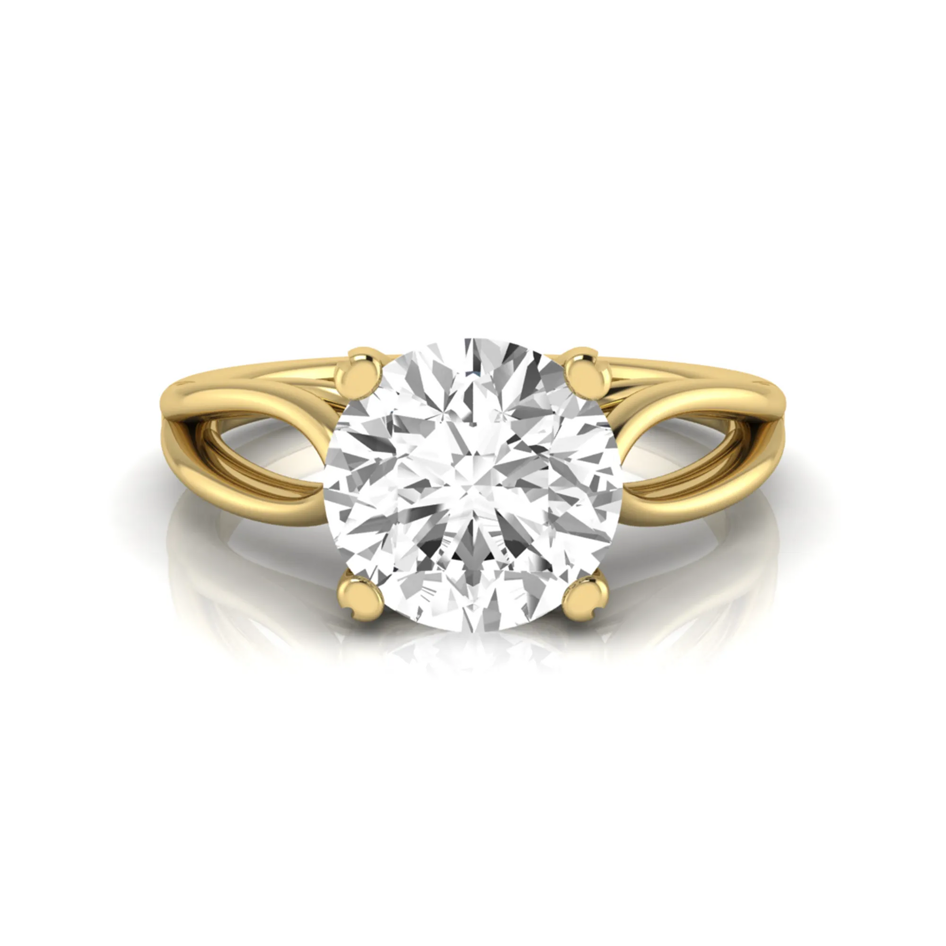 yellow-Gold ring with a large diamond on a white background