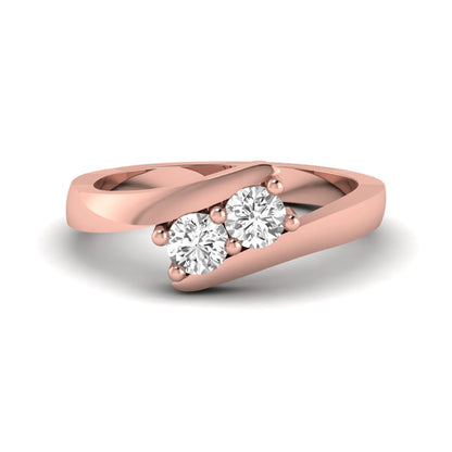 Two stone round cut lab grown diamond bypass ring featuring a graceful crossover rose gold band