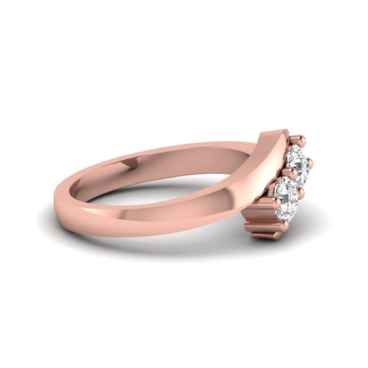 Two stone round cut lab grown diamond bypass ring featuring a graceful crossover rose gold band