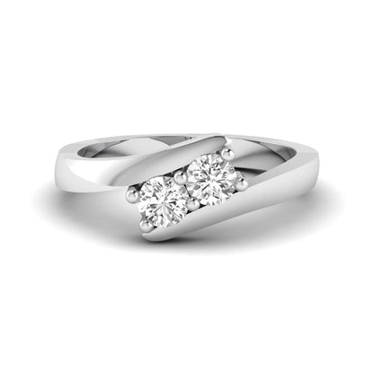 Two stone round cut lab grown diamond bypass ring featuring a graceful crossover white gold band