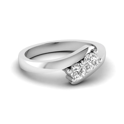 Two stone round cut lab grown diamond bypass ring featuring a graceful crossover white gold band