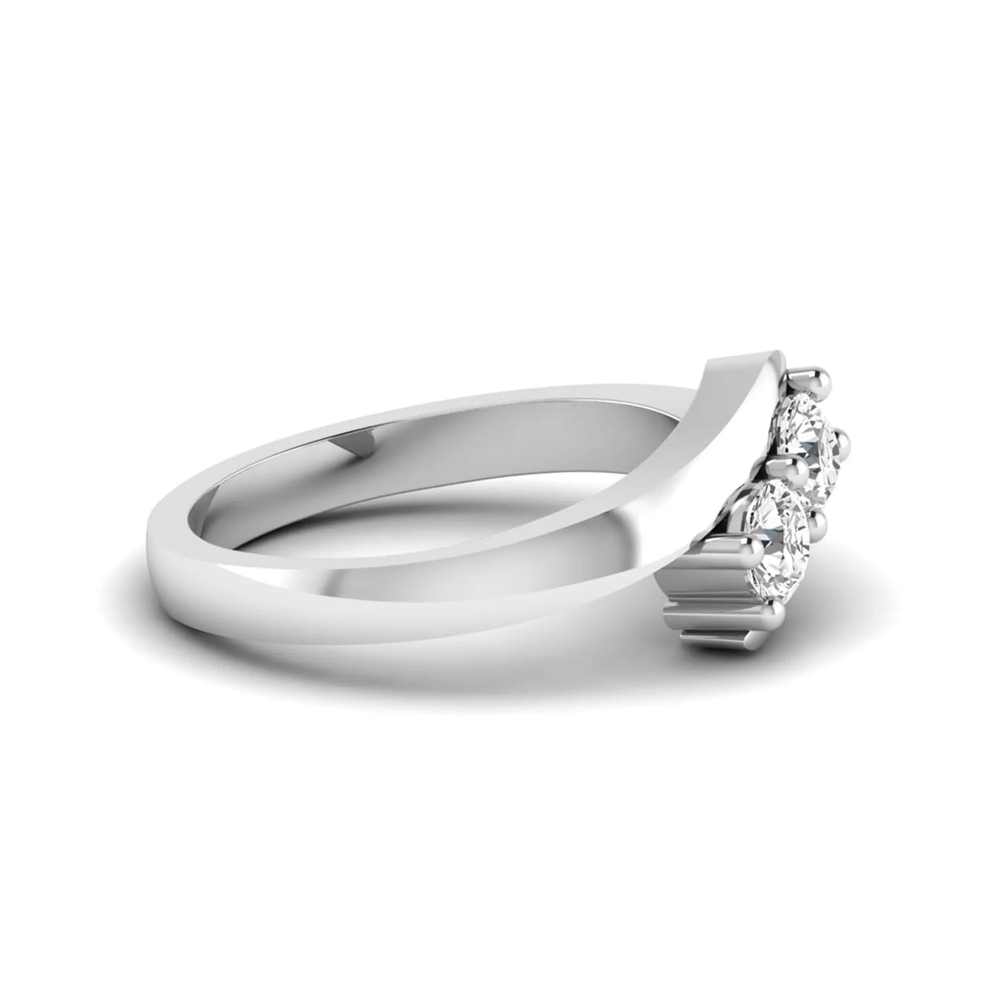 Two stone round cut lab grown diamond bypass ring featuring a graceful crossover white gold band