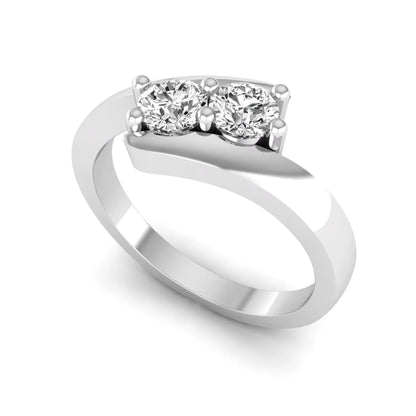 Two stone round cut lab grown diamond bypass ring featuring a graceful crossover white gold band