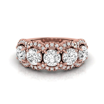 Vintage round lab grown diamond anniversary band featuring approximately 2.25 carats of round diamonds with intricate milgrain halo detailing in rose gold
