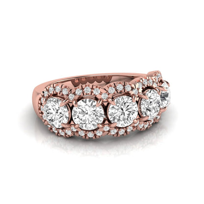 Vintage round lab grown diamond anniversary band featuring approximately 2.25 carats of round diamonds with intricate milgrain halo detailing in rose gold