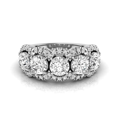Vintage round lab grown diamond anniversary band featuring approximately 2.25 carats of round diamonds with intricate milgrain halo detailing in white gold