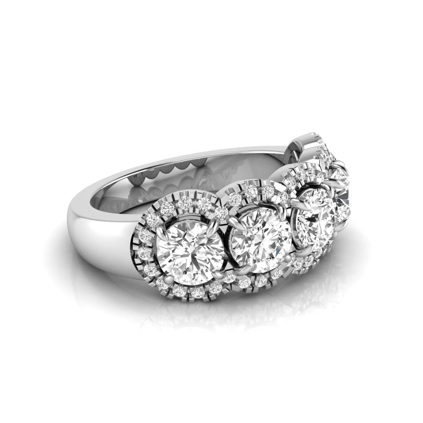 Vintage round lab grown diamond anniversary band featuring approximately 2.25 carats of round diamonds with intricate milgrain halo detailing in white gold