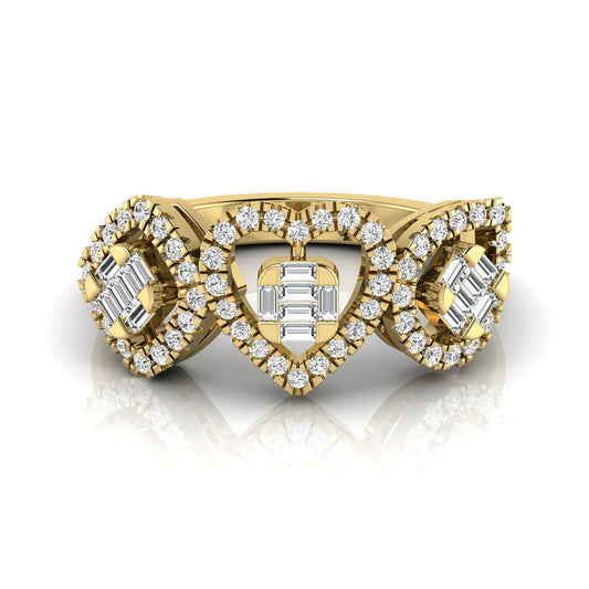 Vintage triple halo lab grown diamond ring featuring baguette and round cut diamonds in an elegant pear-shaped halo design in yellow gold